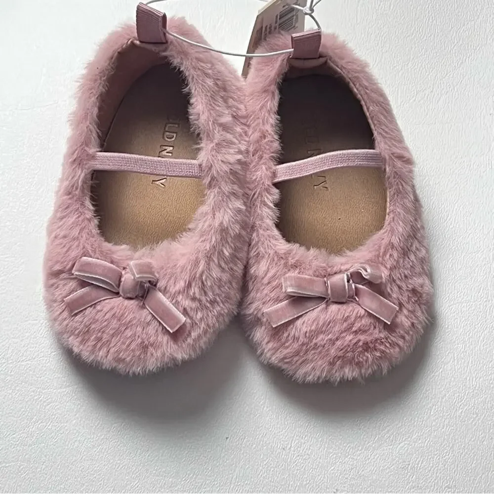 Old Navy Baby Girl Pink Plush Mary Jane Shoes Sz 6-12 M